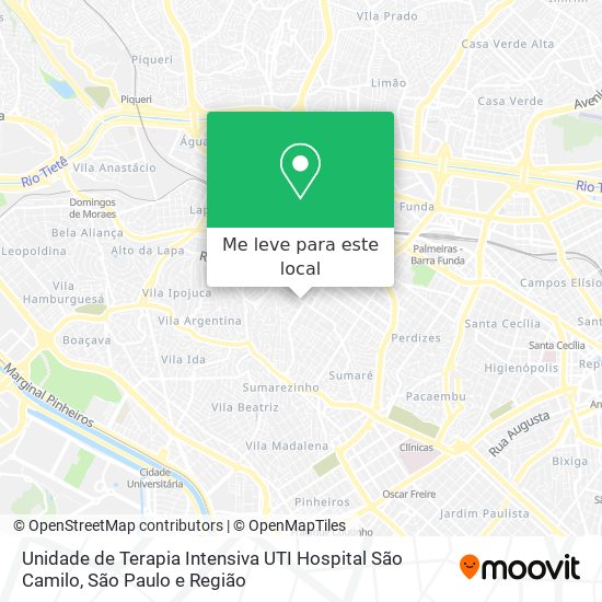 Unidade de Terapia Intensiva  UTI Hospital São Camilo mapa