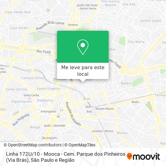 Linha 172U / 10 - Mooca - Cem. Parque dos Pinheiros (Via Brás) mapa