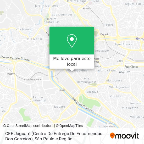 CEE Jaguaré (Centro De Entrega De Encomendas Dos Correios) mapa