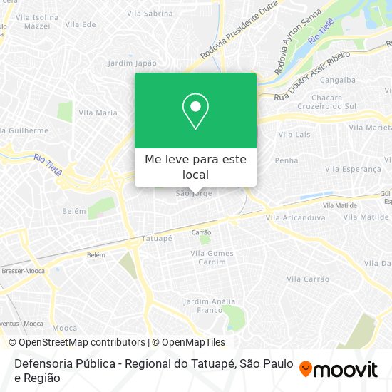Defensoria Pública - Regional do Tatuapé mapa