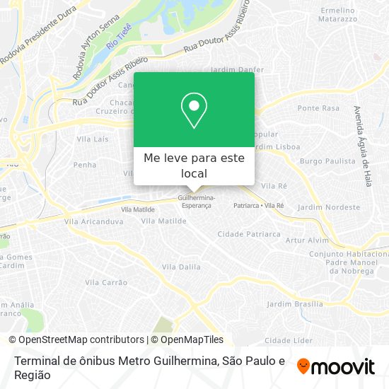 Terminal de ônibus Metro Guilhermina mapa