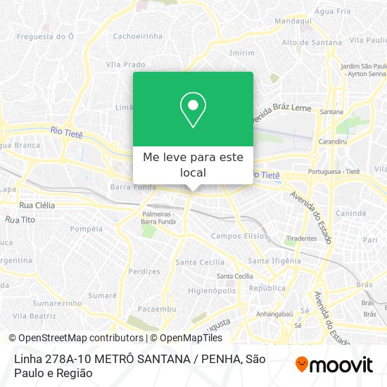 Linha 278A-10 METRÔ SANTANA / PENHA mapa