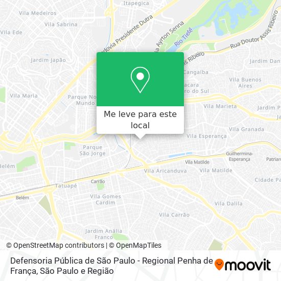 Defensoria Pública de São Paulo - Regional Penha de França mapa