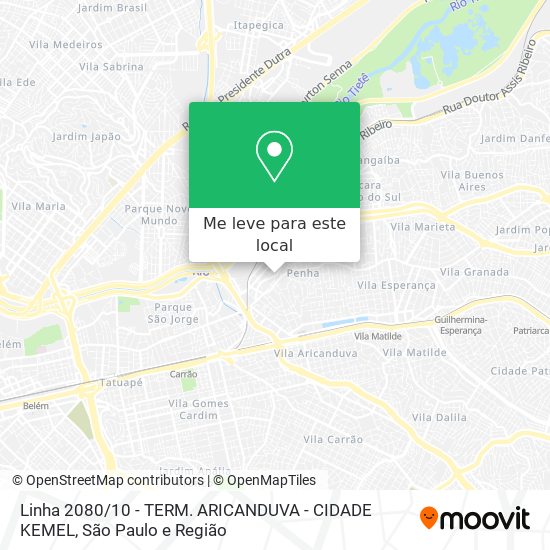 Linha 2080 / 10 - TERM. ARICANDUVA - CIDADE KEMEL mapa