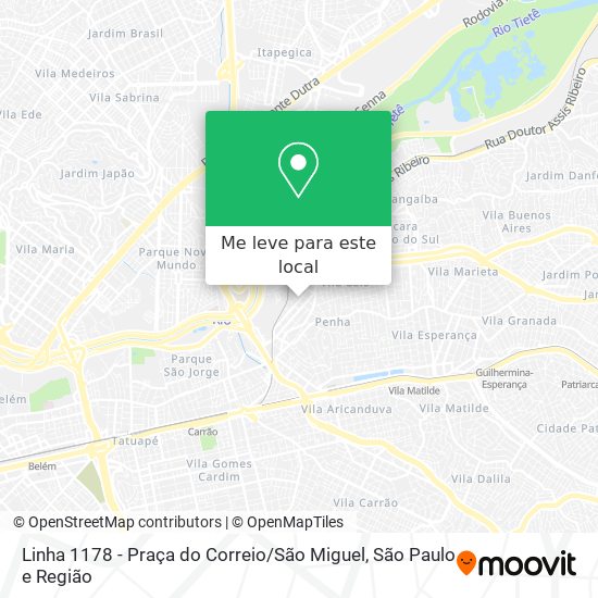 Linha 1178 - Praça do Correio / São Miguel mapa