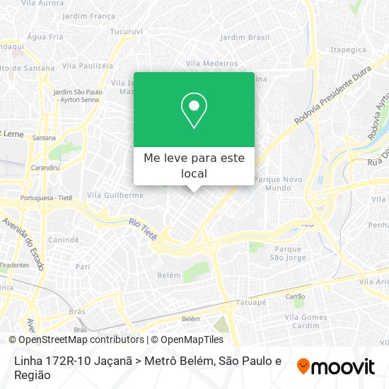 Linha 172R-10 Jaçanã > Metrô Belém mapa