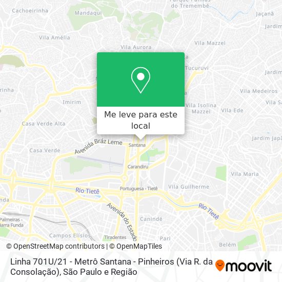 Linha 701U / 21 - Metrô Santana - Pinheiros (Via R. da Consolação) mapa