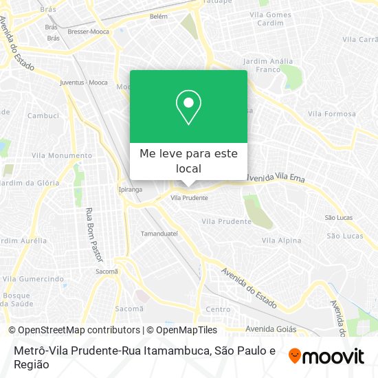 Metrô-Vila Prudente-Rua Itamambuca mapa