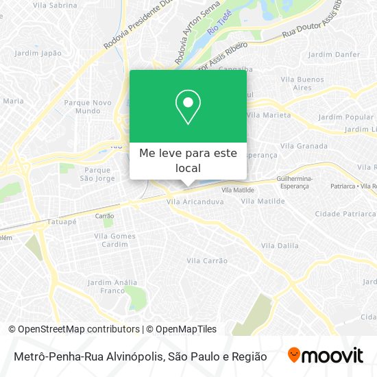 Metrô-Penha-Rua Alvinópolis mapa