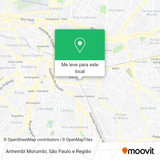 Como chegar até Anhembi Morumbi em Mooca de ônibus, metrô ou trem?