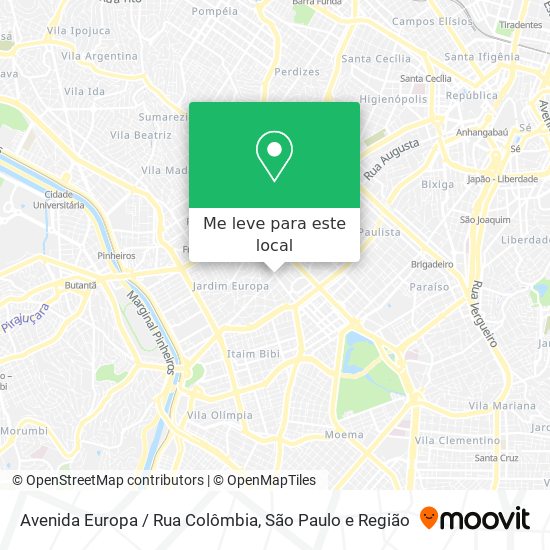 Avenida Europa / Rua Colômbia mapa