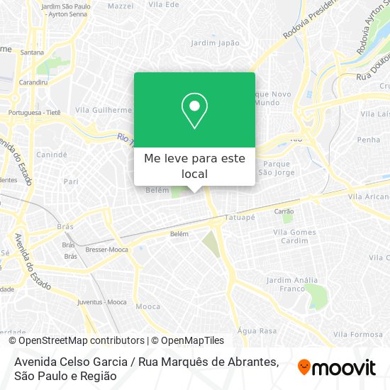 Avenida Celso Garcia / Rua Marquês de Abrantes mapa