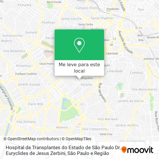 Hospital de Transplantes do Estado de São Paulo Dr. Euryclides de Jesus Zerbini mapa