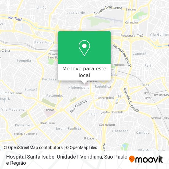 Hospital Santa Isabel Unidade I-Veridiana mapa