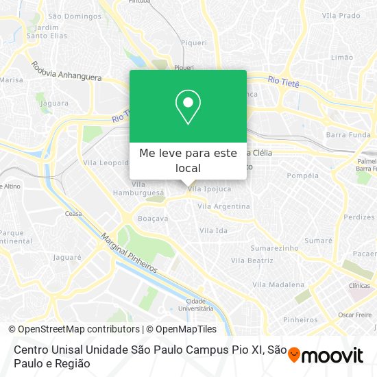 Centro Unisal Unidade São Paulo Campus Pio XI mapa