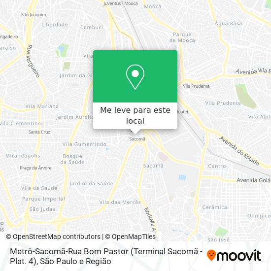 Metrô-Sacomã-Rua Bom Pastor (Terminal Sacomã - Plat. 4) mapa