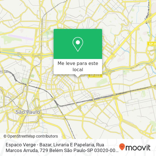 Espaco Verge - Bazar, Livraria E Papelaria, Rua Marcos Arruda, 729 Belém São Paulo-SP 03020-000 mapa