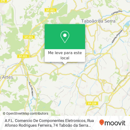 A.F.L. Comercio De Componentes Eletronicos, Rua Afonso Rodrigues Ferreira, 74 Taboão da Serra Taboão da Serra-SP 06774-290 mapa