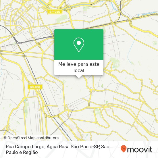Rua Campo Largo, Água Rasa São Paulo-SP mapa