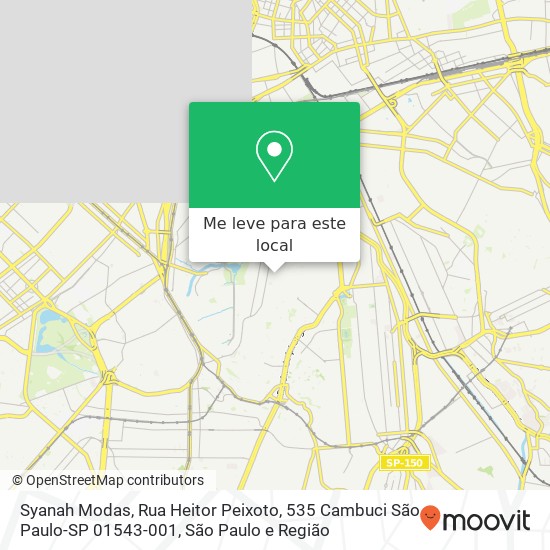 Syanah Modas, Rua Heitor Peixoto, 535 Cambuci São Paulo-SP 01543-001 mapa