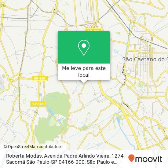 Roberta Modas, Avenida Padre Arlindo Vieira, 1274 Sacomã São Paulo-SP 04166-000 mapa