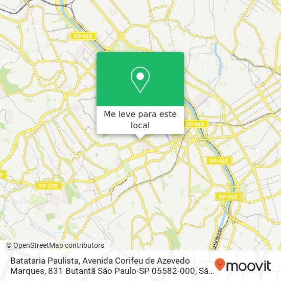 Batataria Paulista, Avenida Corifeu de Azevedo Marques, 831 Butantã São Paulo-SP 05582-000 mapa