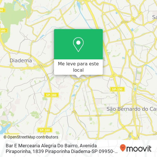 Bar E Mercearia Alegria Do Bairro, Avenida Piraporinha, 1839 Piraporinha Diadema-SP 09950-000 mapa