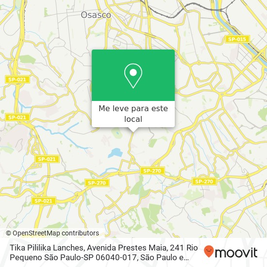 Tika Pililika Lanches, Avenida Prestes Maia, 241 Rio Pequeno São Paulo-SP 06040-017 mapa