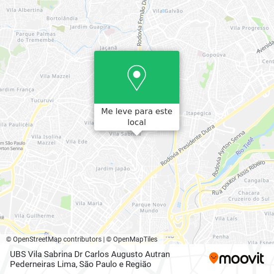 UBS Vila Sabrina Dr Carlos Augusto Autran Pederneiras Lima mapa