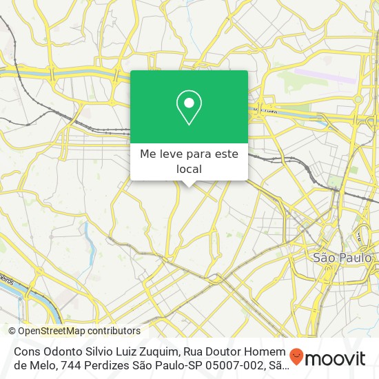 Cons Odonto Silvio Luiz Zuquim, Rua Doutor Homem de Melo, 744 Perdizes São Paulo-SP 05007-002 mapa