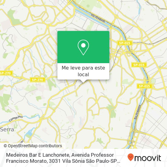 Medeiros Bar E Lanchonete, Avenida Professor Francisco Morato, 3031 Vila Sônia São Paulo-SP 05512-300 mapa