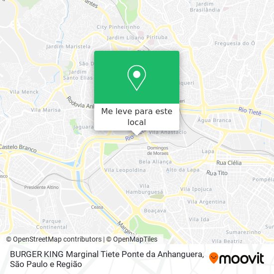 BURGER KING Marginal Tiete Ponte da Anhanguera mapa