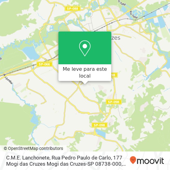 C.M.E. Lanchonete, Rua Pedro Paulo de Carlo, 177 Mogi das Cruzes Mogi das Cruzes-SP 08738-000 mapa