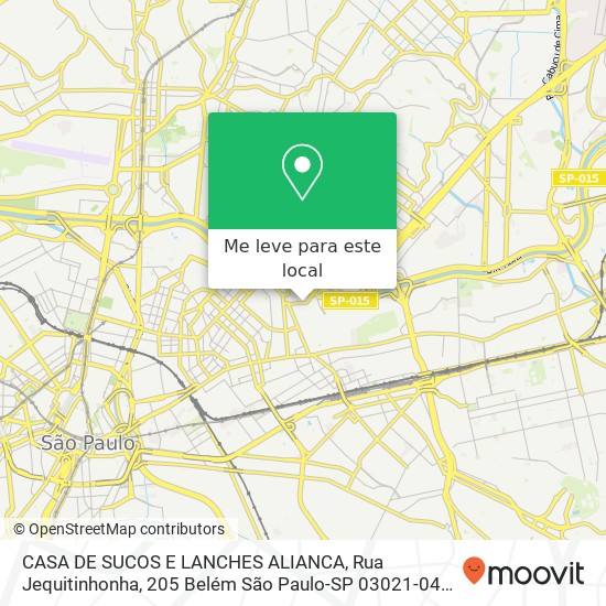 CASA DE SUCOS E LANCHES ALIANCA, Rua Jequitinhonha, 205 Belém São Paulo-SP 03021-040 mapa