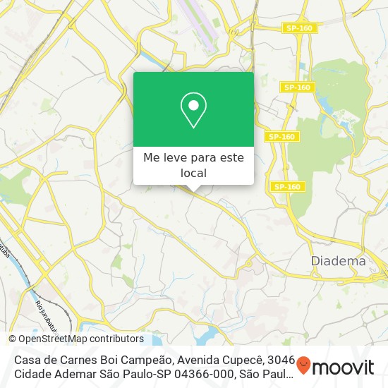 Casa de Carnes Boi Campeão, Avenida Cupecê, 3046 Cidade Ademar São Paulo-SP 04366-000 mapa
