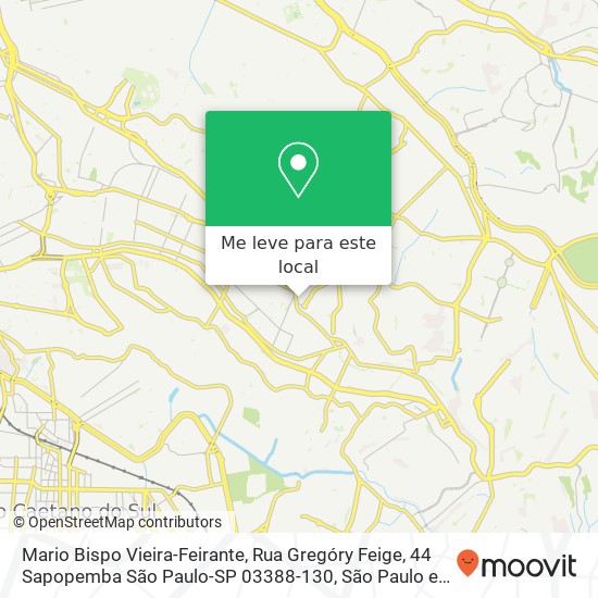 Mario Bispo Vieira-Feirante, Rua Gregóry Feige, 44 Sapopemba São Paulo-SP 03388-130 mapa