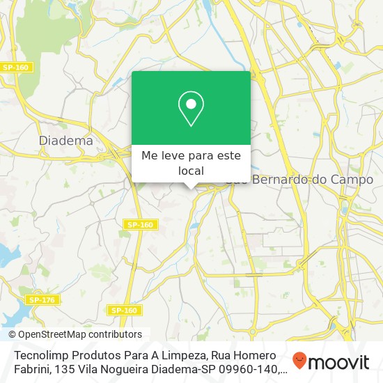 Tecnolimp Produtos Para A Limpeza, Rua Homero Fabrini, 135 Vila Nogueira Diadema-SP 09960-140 mapa