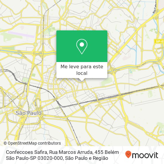 Confeccoes Safira, Rua Marcos Arruda, 455 Belém São Paulo-SP 03020-000 mapa