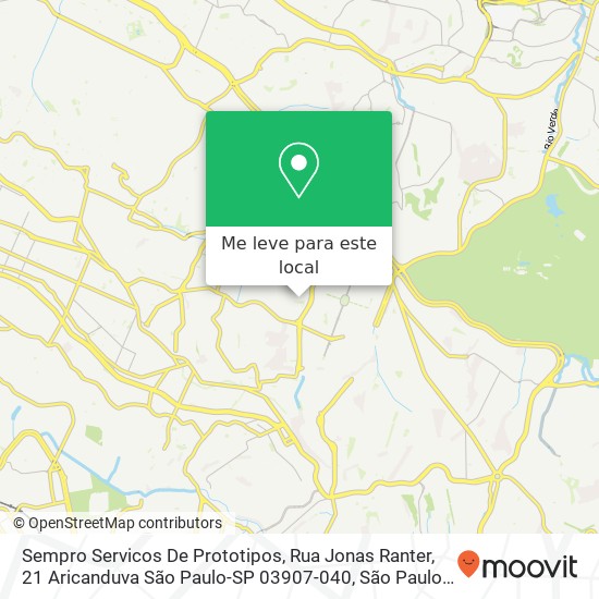 Sempro Servicos De Prototipos, Rua Jonas Ranter, 21 Aricanduva São Paulo-SP 03907-040 mapa