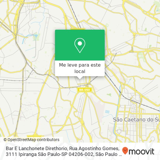 Bar E Lanchonete Direthorio, Rua Agostinho Gomes, 3111 Ipiranga São Paulo-SP 04206-002 mapa