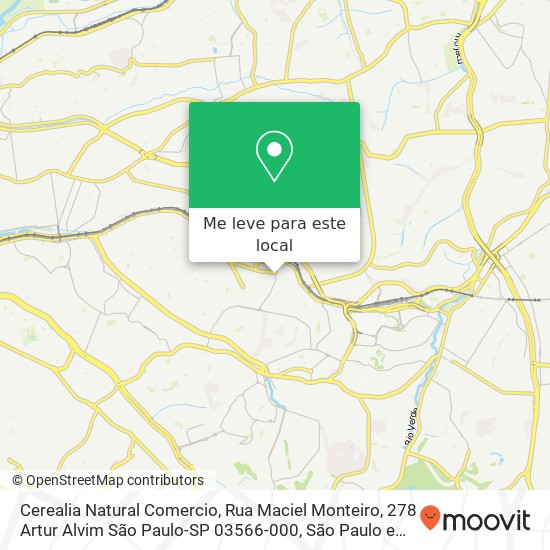 Cerealia Natural Comercio, Rua Maciel Monteiro, 278 Artur Alvim São Paulo-SP 03566-000 mapa