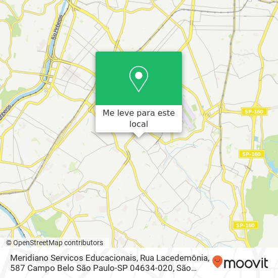 Meridiano Servicos Educacionais, Rua Lacedemônia, 587 Campo Belo São Paulo-SP 04634-020 mapa