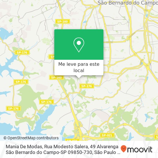 Mania De Modas, Rua Modesto Salera, 49 Alvarenga São Bernardo do Campo-SP 09850-730 mapa