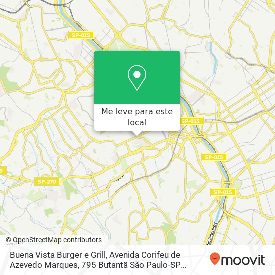 Buena Vista Burger e Grill, Avenida Corifeu de Azevedo Marques, 795 Butantã São Paulo-SP 05582-000 mapa