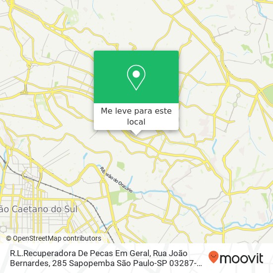 R.L.Recuperadora De Pecas Em Geral, Rua João Bernardes, 285 Sapopemba São Paulo-SP 03287-040 mapa