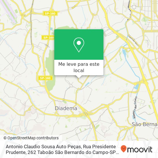 Antonio Claudio Sousa Auto Peças, Rua Presidente Prudente, 262 Taboão São Bernardo do Campo-SP 09668-040 mapa