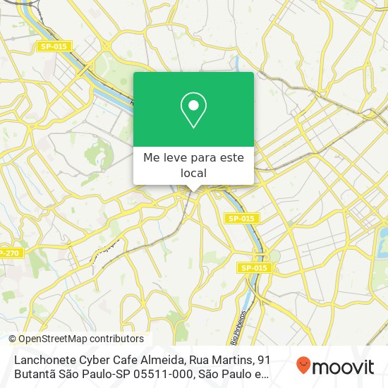 Lanchonete Cyber Cafe Almeida, Rua Martins, 91 Butantã São Paulo-SP 05511-000 mapa