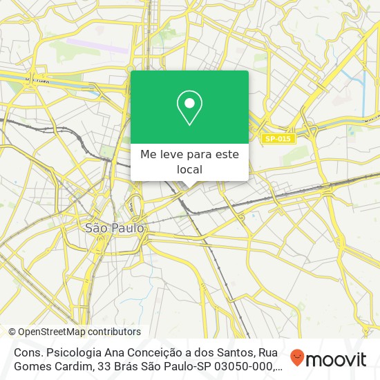 Cons. Psicologia Ana Conceição a dos Santos, Rua Gomes Cardim, 33 Brás São Paulo-SP 03050-000 mapa