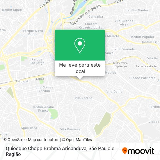 Quiosque Chopp Brahma Aricanduva mapa