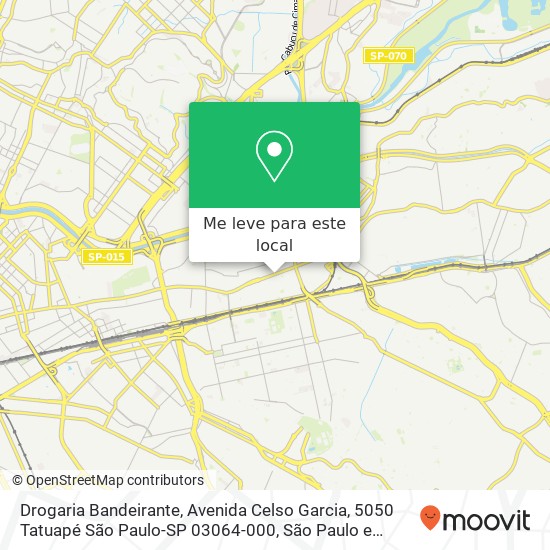 Drogaria Bandeirante, Avenida Celso Garcia, 5050 Tatuapé São Paulo-SP 03064-000 mapa